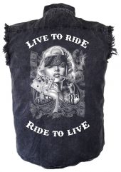 men's live to ride ride to live gangster Marilyn Monroe denim biker shirt