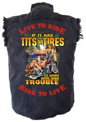 men's live to ride ride to live tits or tires biker denim shirt