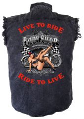 men's live to ride ride to live body shop biker denim shirt