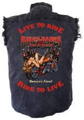 men's live to ride ride to live bikes and babes denim biker shirt