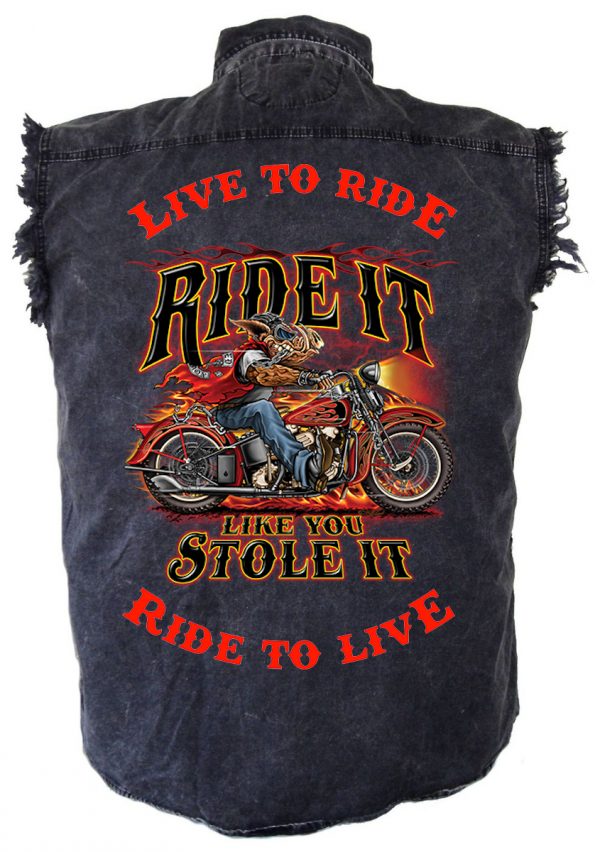 men's live to ride ride to live ride it like you stole it hog denim biker shirt