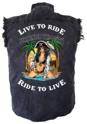 men's live to ride ride to live surrender the booty pirate babe biker denim shirt
