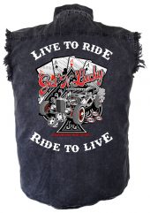 men's live to ride ride to live get n lucky cards denim biker shirt