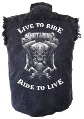 men's live to ride ride to live shut up an ride denim biker shirt