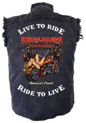 men's live to ride ride to live bikes and babes denim biker shirt