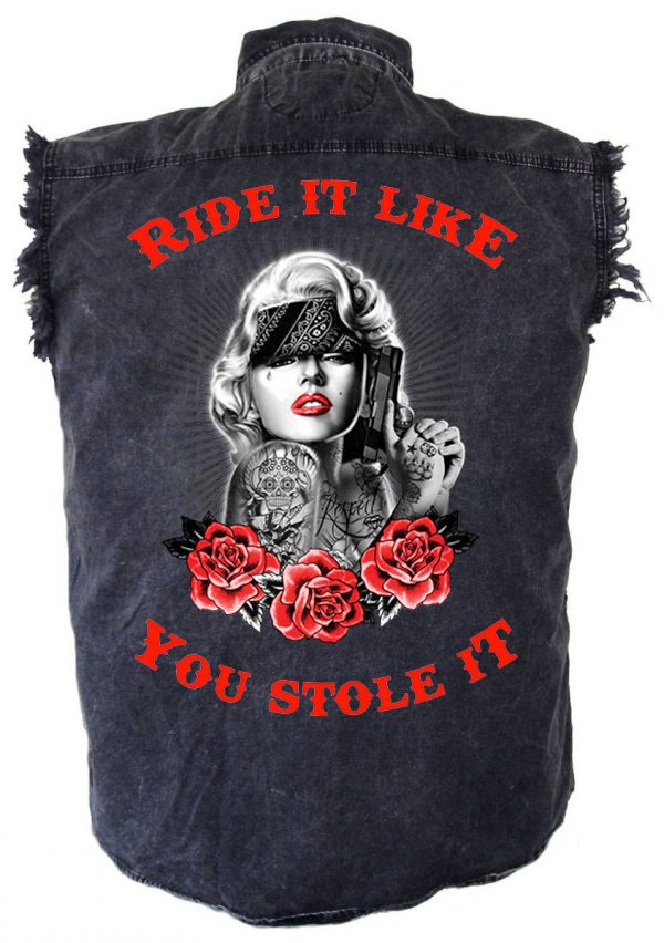 mens denim biker shirt marilyn monroe roses