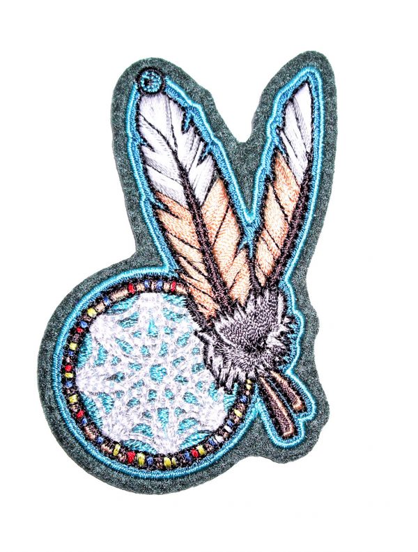 native american dual feathers dreamcatcher biker patch