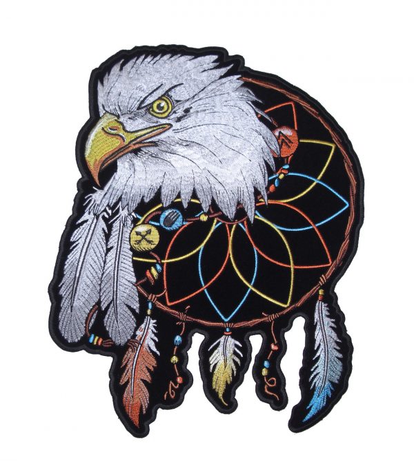 Silver eagle native American dreamcatcher biker patch