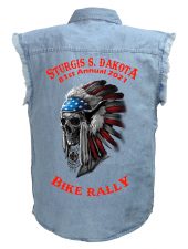 mens 2021 sturgis indian head patriotic blue denim biker shirt