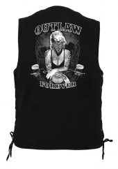 men's denim biker vest outlaw forever Marilyn Monroe design