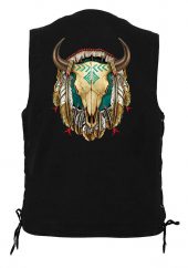 men's denim biker vest with steer head design