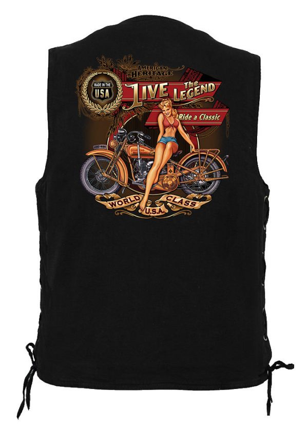 men's denim biker vest live the legend biker design