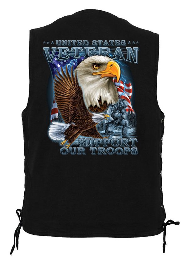 men's denim biker vest with us veteran eagle design