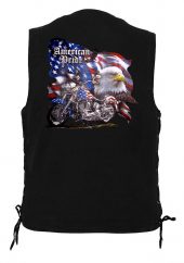 men's denim biker vest with American pride eagle design