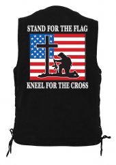 men's denim biker vest with stand for the flag design