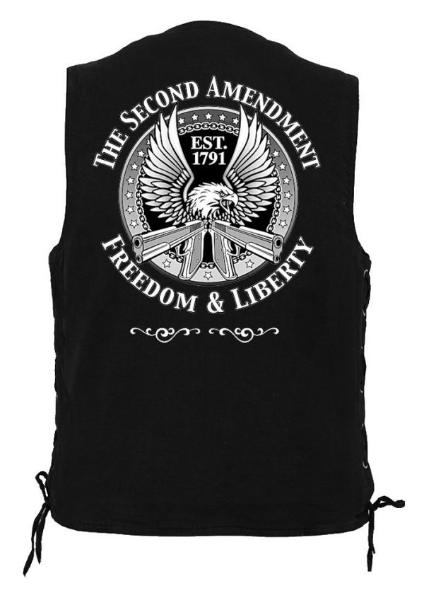 mens denim biker vest second amendment eagle