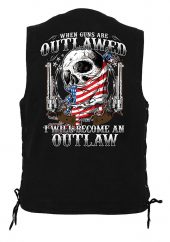 mens denim vest with outlaw skull