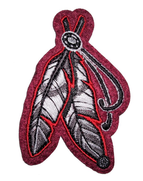 native American pair of red and gray feathers biker patch