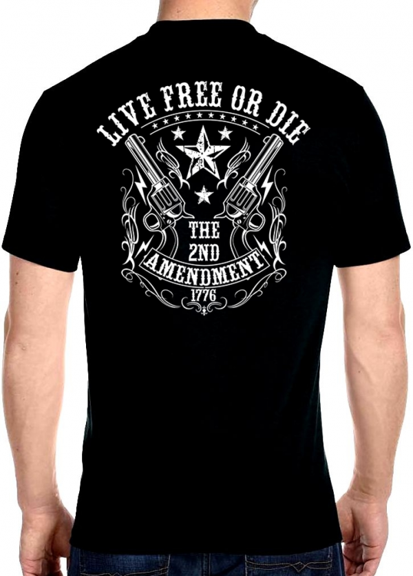 men's biker t-shirt with second amendment live free or die design