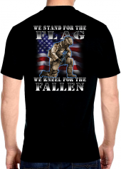 men's biker t-shirt with stand for flag kneel for fallen heroes military design