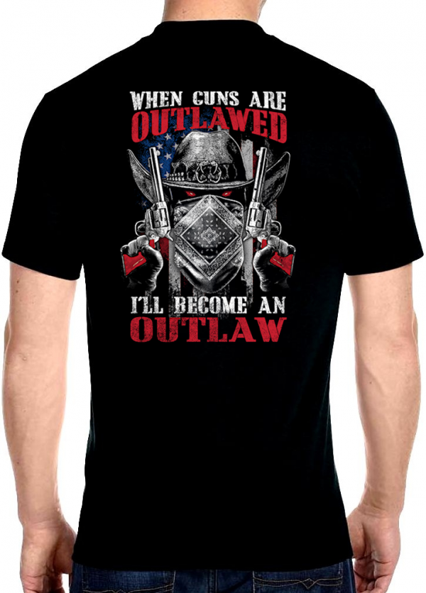 mens biker t-shirt when guns are outlawed cowboy design