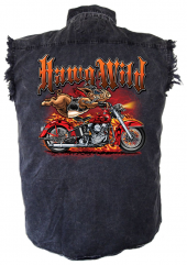 mens denim biker shirt hawg wild hog design