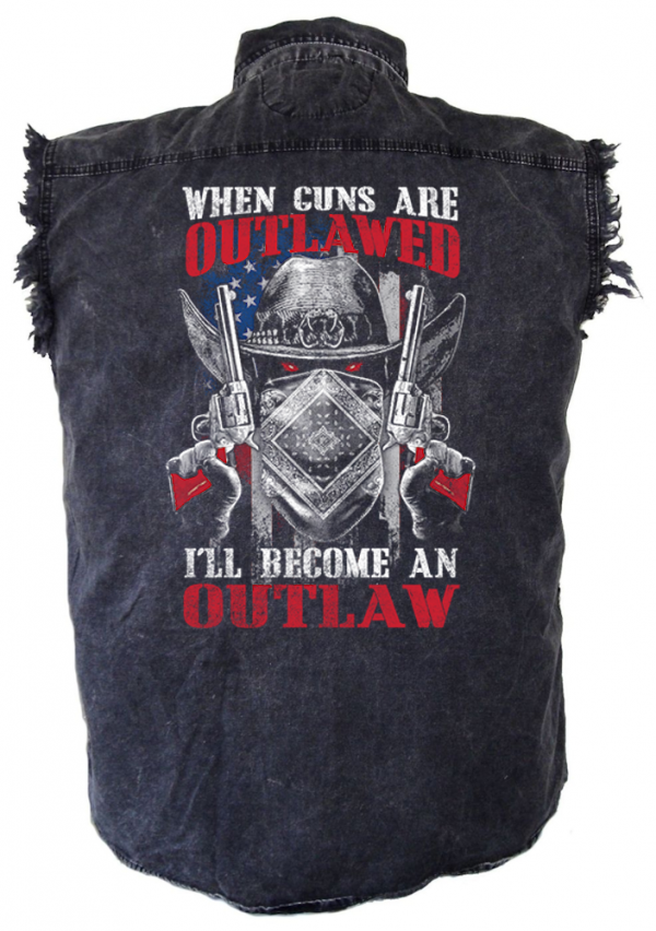 mens denim biker shirt when guns are outlawed cowboy design