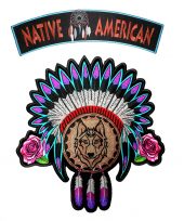 Native American Indian feathers, rose, wolf