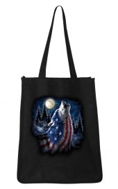 patriotic howling wolf tote bag