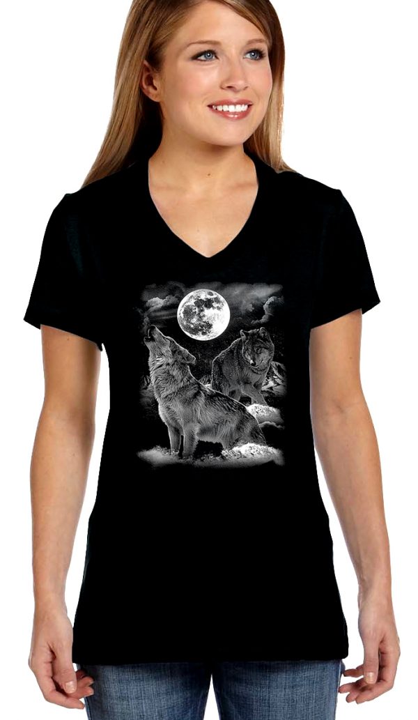 ladies biker t-shirt howling wolf