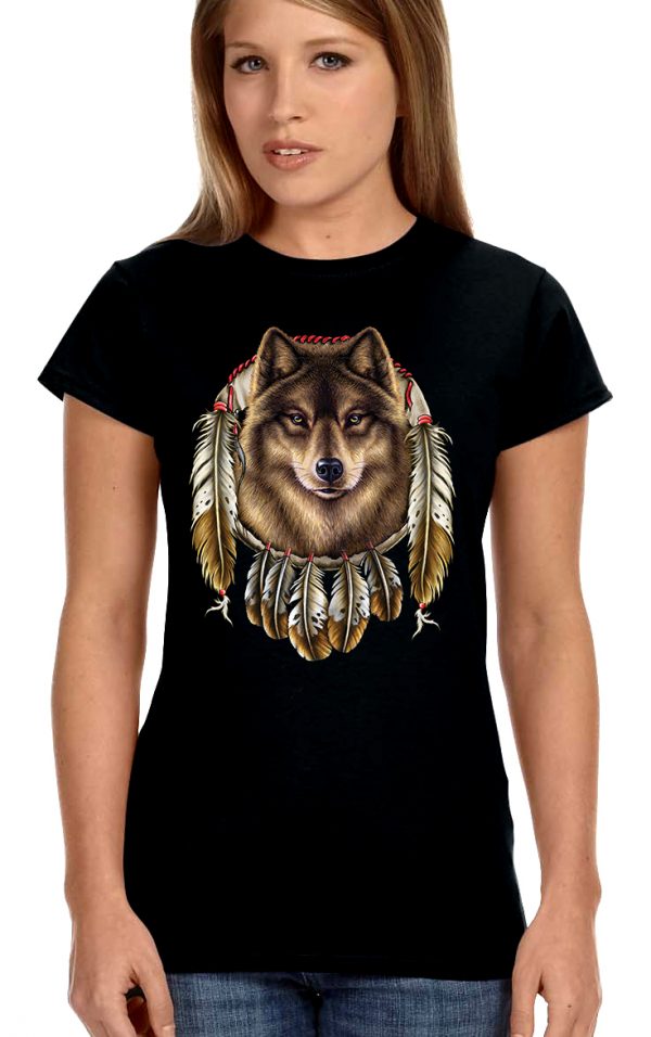 ladies biker t-shirt dreamcatcher wolf