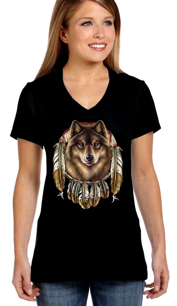 ladies biker tee dreamcatcher wolf