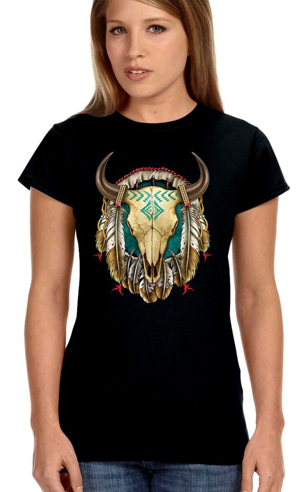 ladies biker tee steer head dreamcatcher