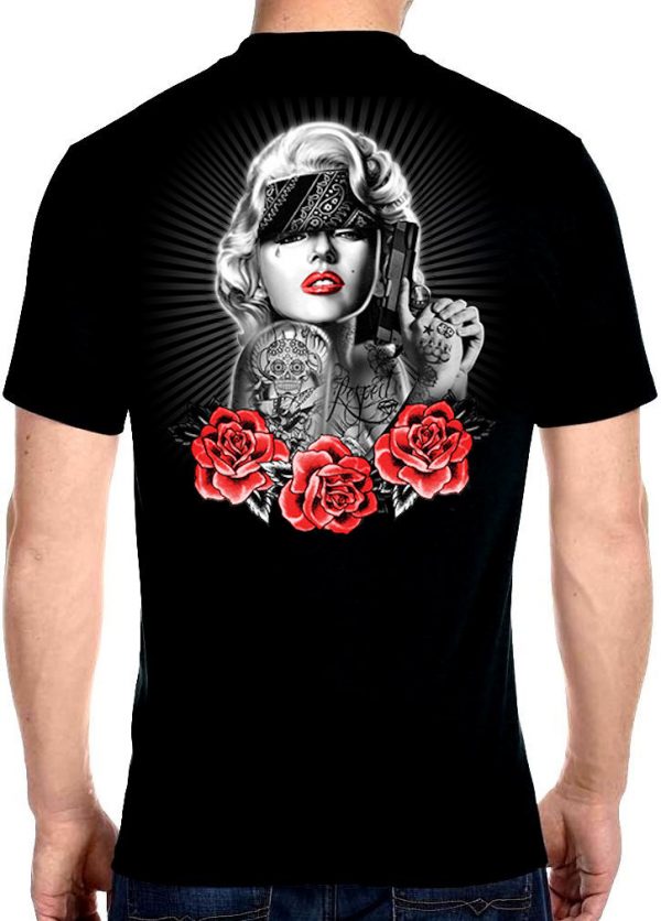 mens biker t-shirt Marilyn Monroe roses design