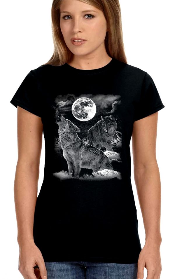 ladies biker tee howling wolf