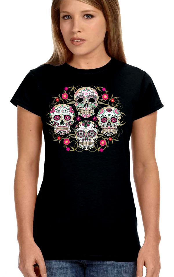 ladies biker t-shirt sugar skulls