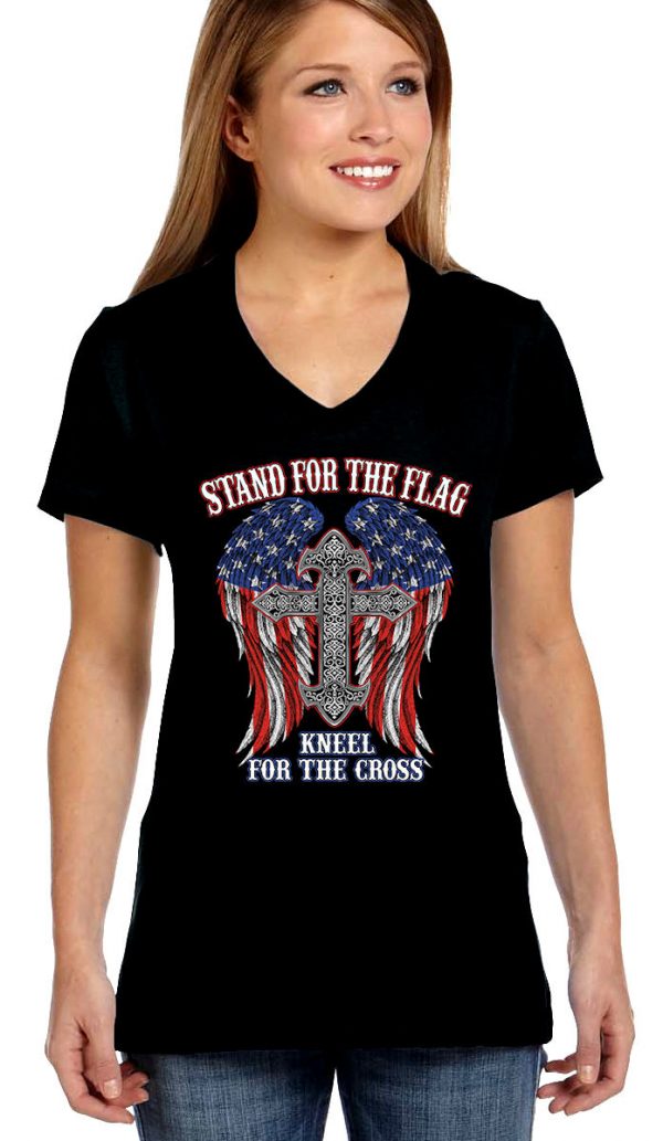 ladies biker t-shirt stand for flag