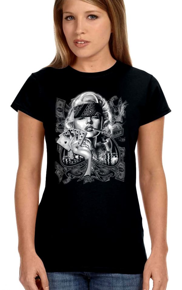 ladies biker tee marilyn monroe poker