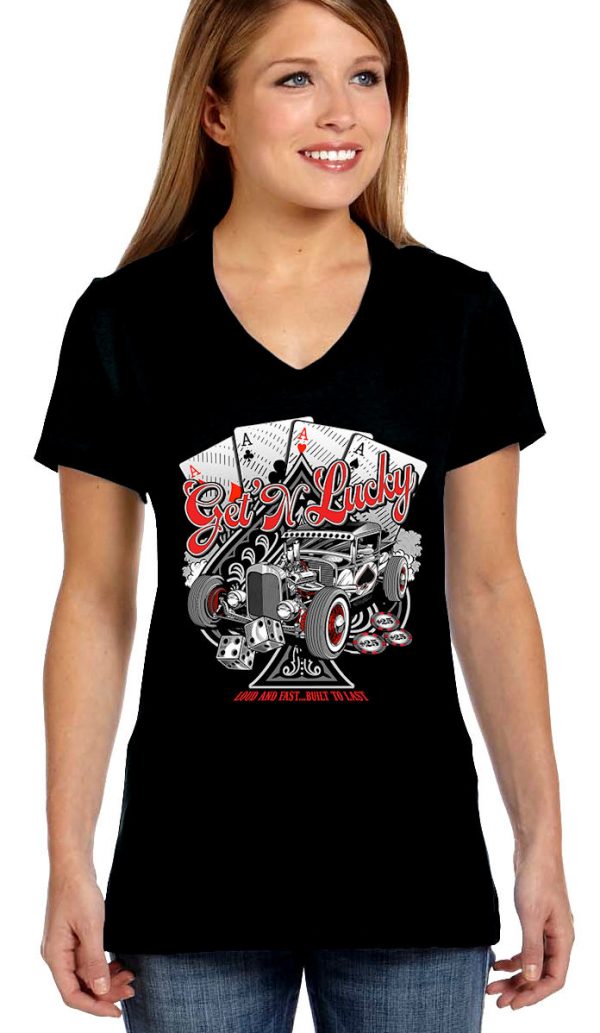 ladies biker t-shirt get n lucky cards