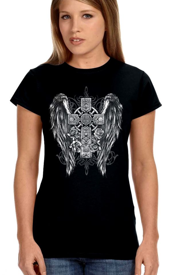 ladies biker t-shirt gothic cross