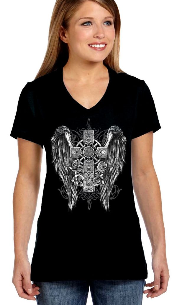 ladies biker tee gothic wings