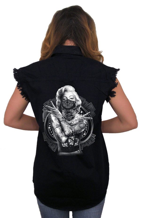 ladies denim biker shirt bad girl Marilyn Monroe