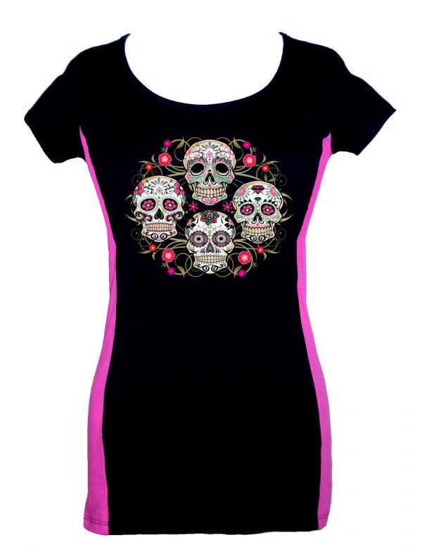 ladies day of the dead sugar skulls two tone tee