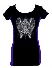 ladies two tone goth wings cross t-shirt