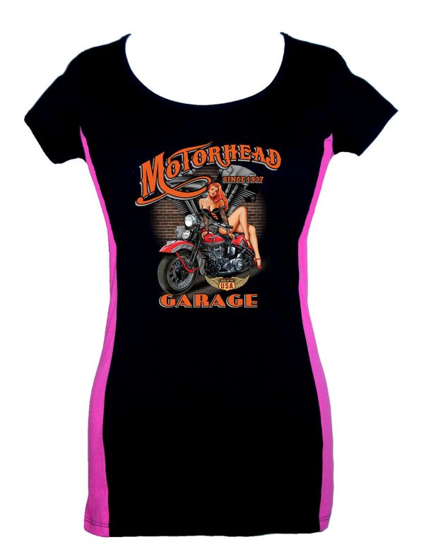 ladies motorhead garage babe two tone tee