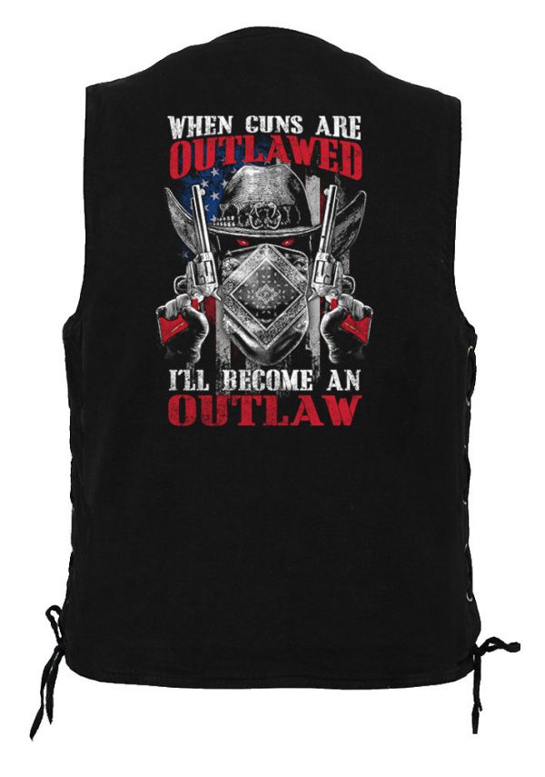 outlawed skulls cowboy denim vest side laces