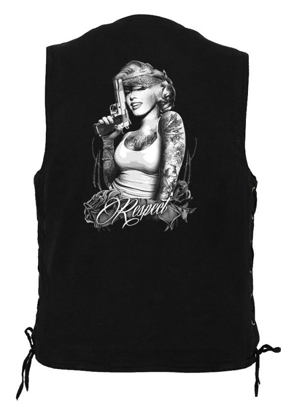 mens denim side lace biker vest Marilyn Monroe respect design