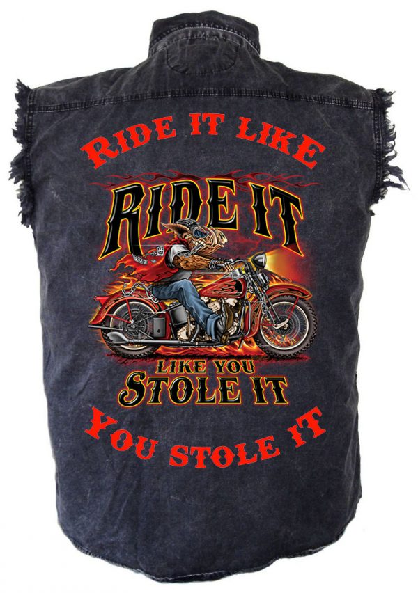 mens denim biker shirt hog rider