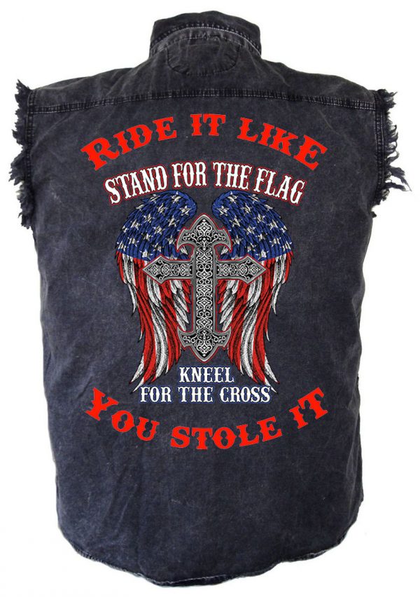 mens denim biker shirt stand for the flag