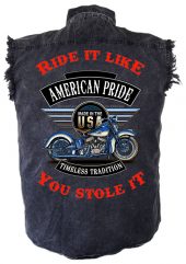 mens denim biker shirt American pride motorcycle